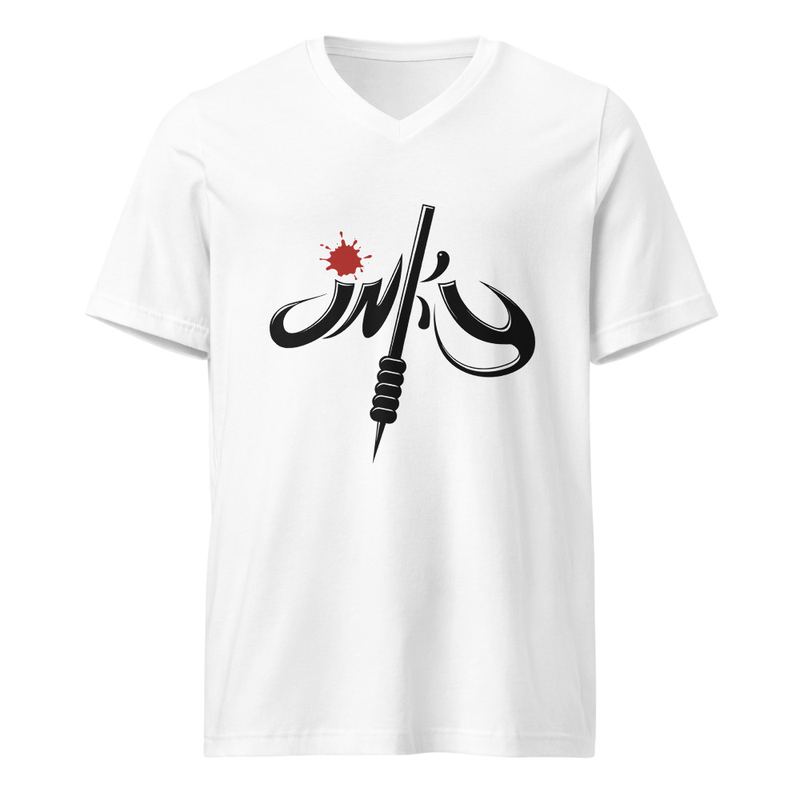 Inky Unisex Short Sleeve V-Neck T-Shirt White